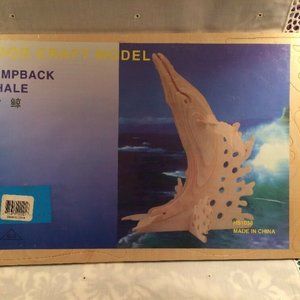 Wood Craft Model Humpback Breaching Whale in Water Wooden 3-D Display NEW Sealed